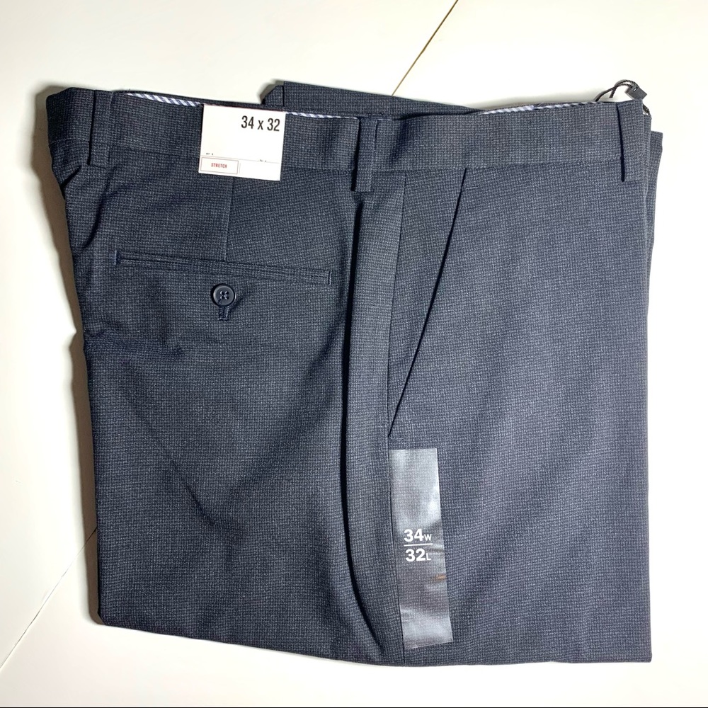 Express Dark Navy Microcheck Wide Leg Dress Pant